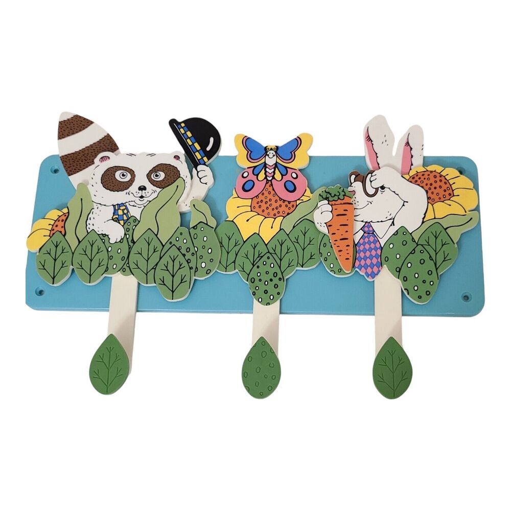 Vintage 1984 Gallery Originals Animal Rack racoon rabbit butterfly